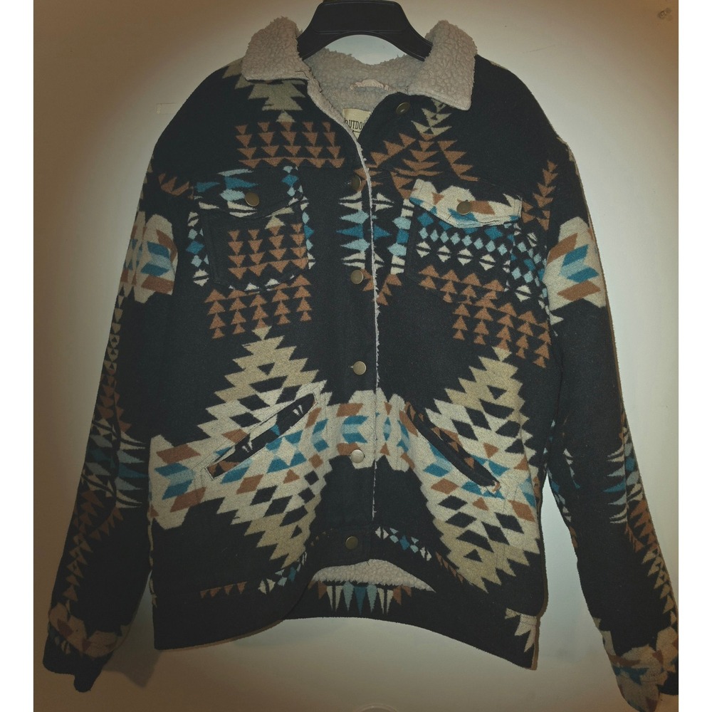 Outdoor Casuals Aztec Southwestern Sherpa Lined Jacket Western Boho Size Large